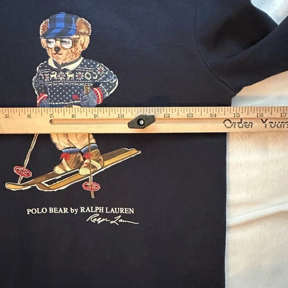 Polo Ralph Lauren Winter Ski Bear Fleece Hoodie Dress Navy Blue Girls M 8-10